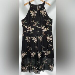 Black Floral Halter Dress Mother of Bride Lined Dress 20 W